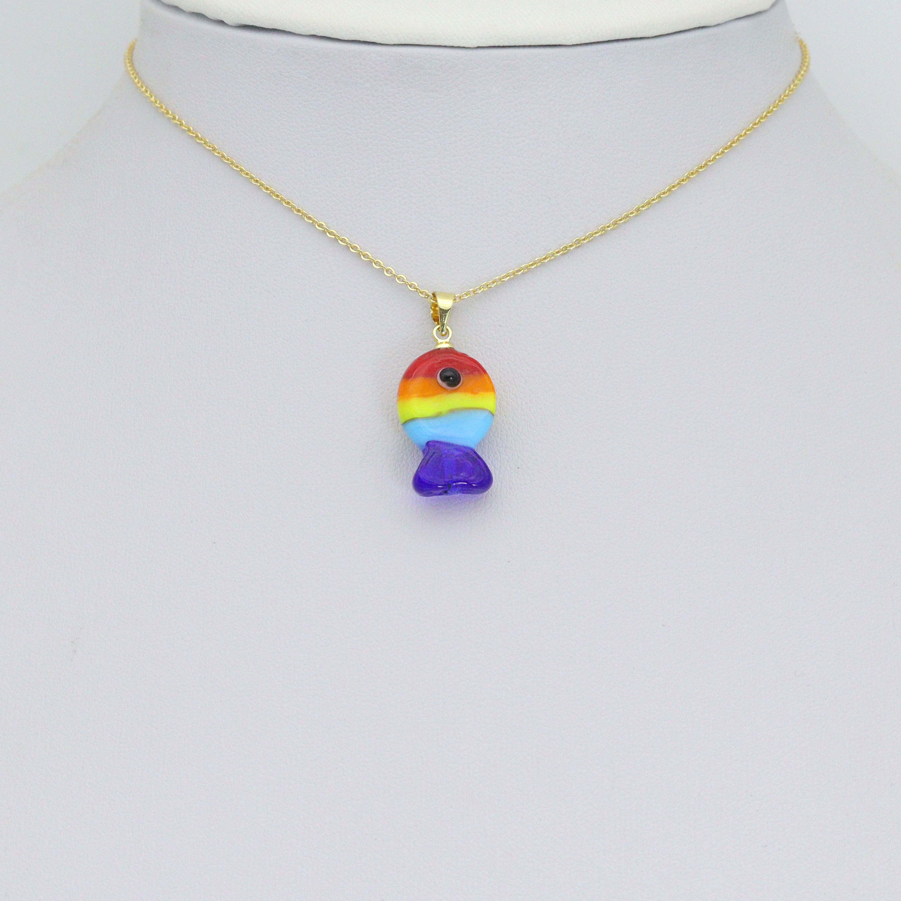 Colorful Enamel  Rainbow Fish Pendant For Necklace Bracelet Jewelry Making Supply, Fish Charm, Sku#EF825